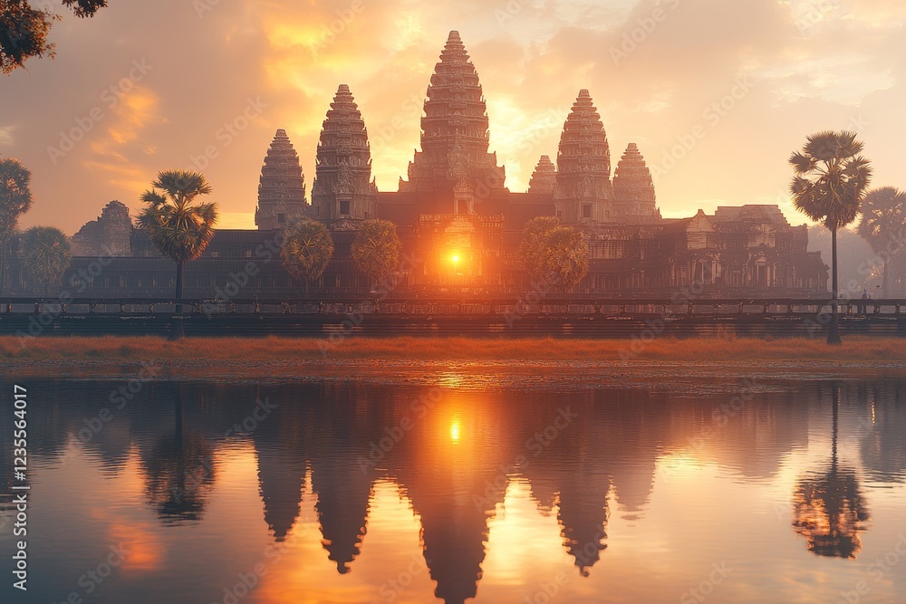 Obraz premium Sunrise Angkor Wat Temple, Cambodia, reflection