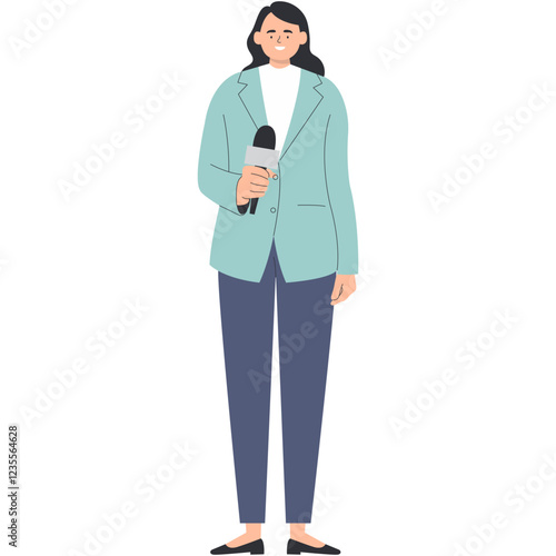 Professional Journalist Cartoon Illustration. Vector Character Design
