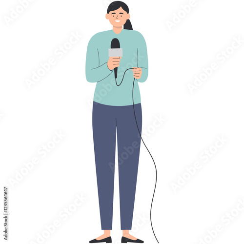 Professional Journalist Cartoon Illustration. Vector Character Design