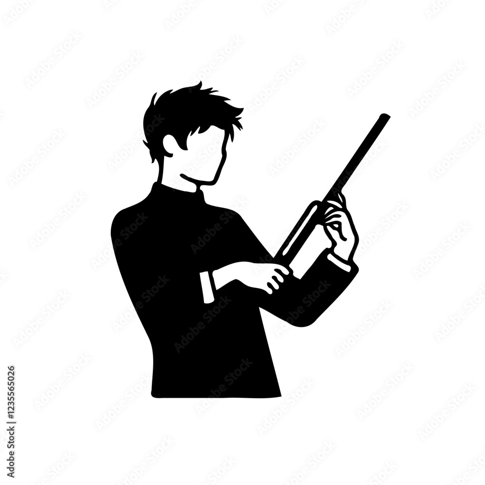 Man Cleaning with a Pressure Washer Silhouette Vector Man Cleaning with a Pressure Washer Silhouette Vector