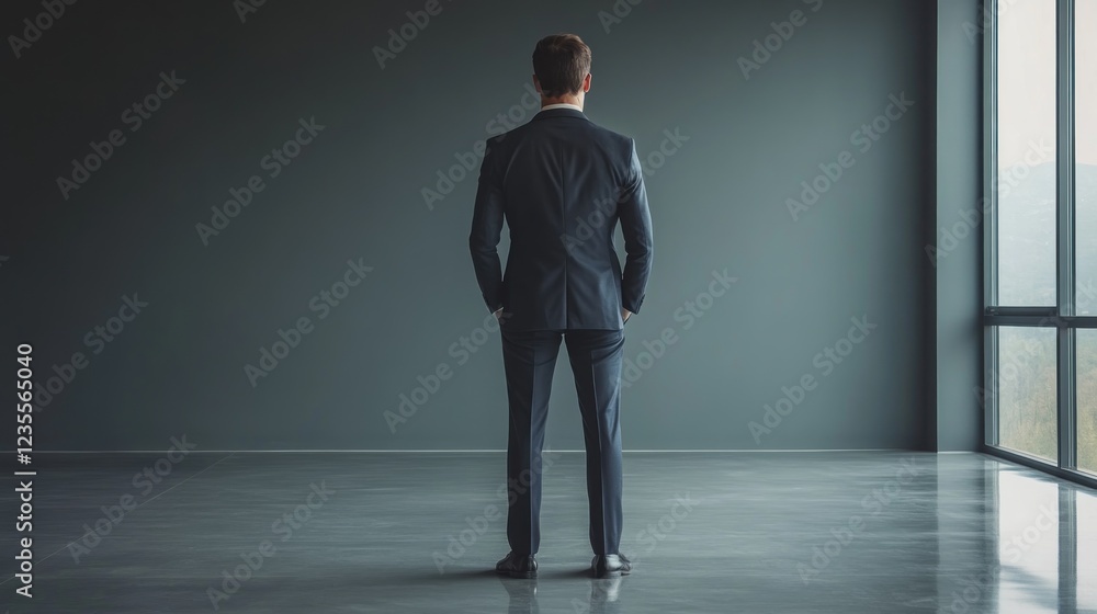 Fototapeta premium Businessman contemplating future, office, window view, success