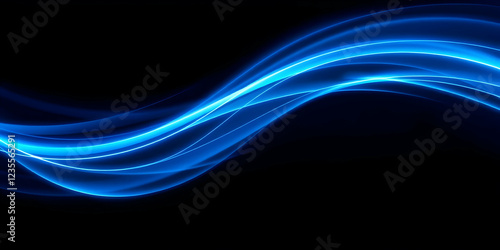 Abstract blue light waves, glowing energy streams, dark background, neon effect, flowing curves, digital art, futuristic, dynamic motion, electric blue, black space, luminous trails, smooth lines, eth