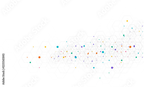 Hexagons pattern on gray background. Genetic research, molecular structure. Chemical engineering. Concept of innovation technology. Used for design healthcare, science and medicine background