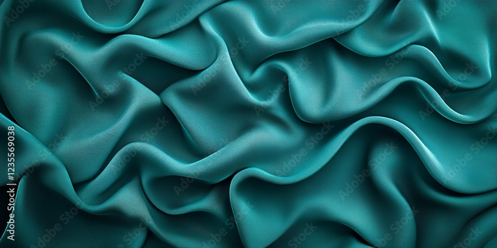 Fototapeta premium Elegant Teal Silk Drape Luxurious Fabric Texture Smooth Waves Rich Teal Color Background