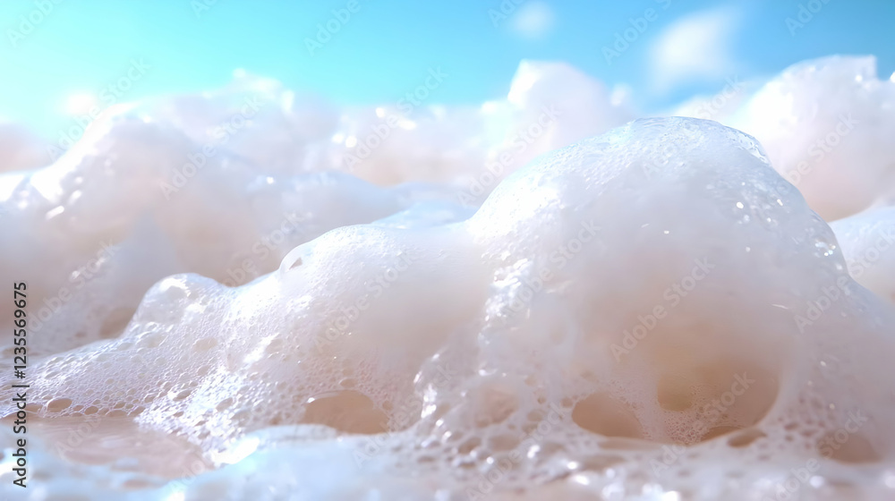 Close-up ocean foam, beach background, summer day, travel backdrop Close-up ocean foam, beach background, summer day, travel backdrop
