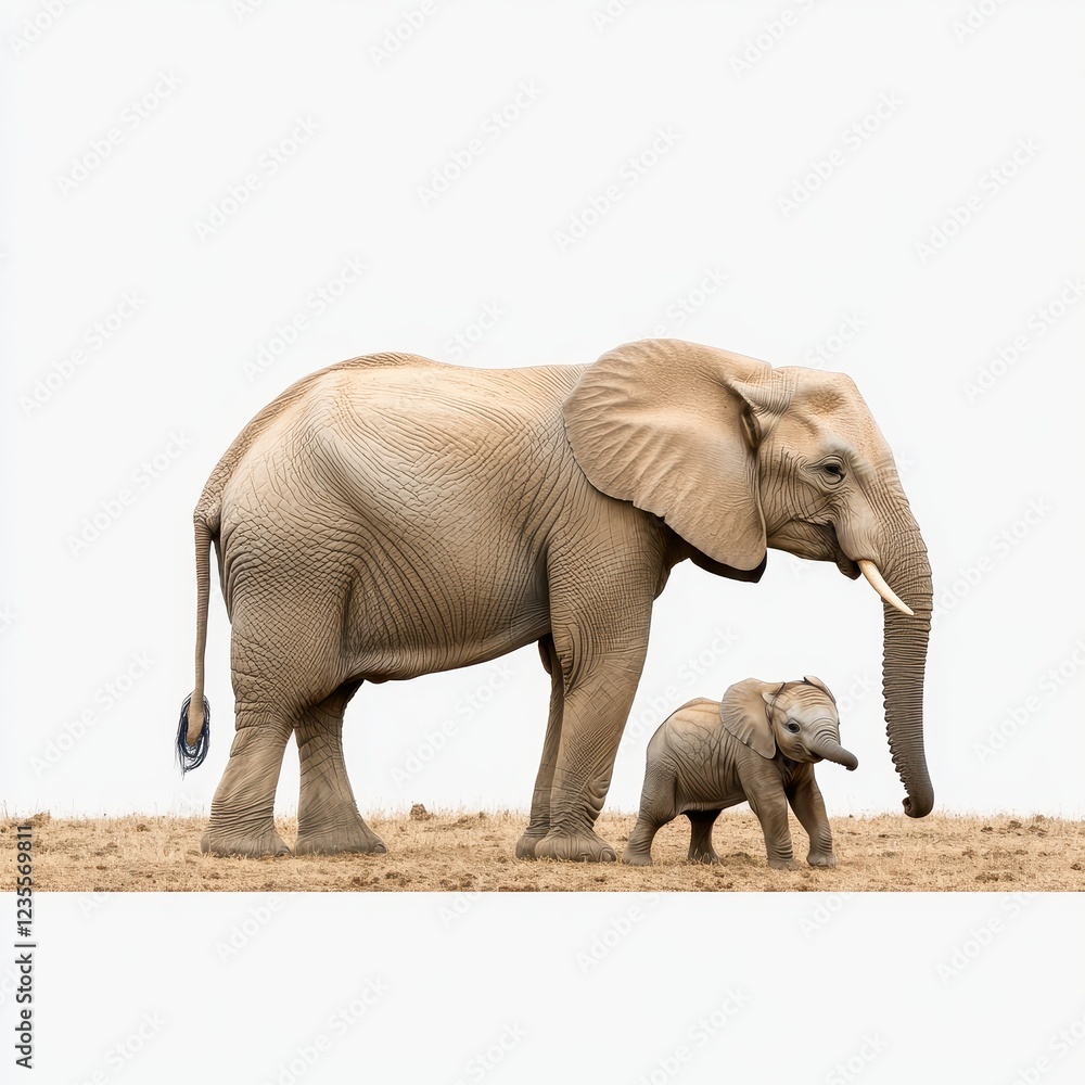 Obraz premium Majestic African Elephant and Playful Calf on Savanna