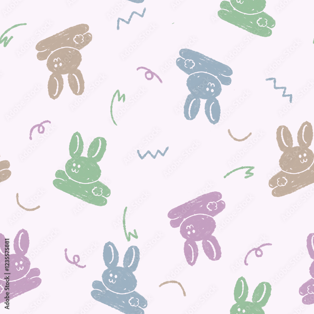 Obraz premium ぴょんぴょん跳ねるうさぎの模様背景ピンク/Bouncing rabbit pattern background pink