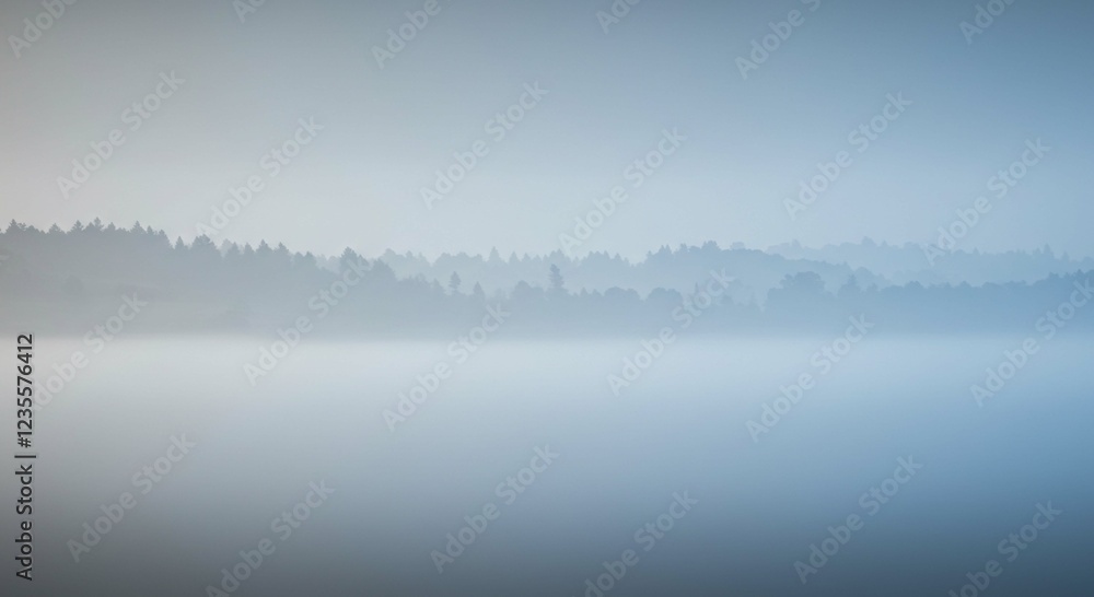 Fototapeta premium Serene Misty Lake Landscape Tranquil Fog Over Trees and Water