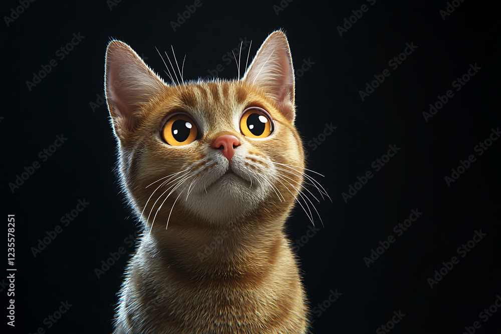 Obraz premium cat on a black background, cat on a blank black background, a cat, cat, beautiful cat, cute cat, adorable cat, black background, Copy Space For Add Text 3D Rendering, 3D, Vector, AI Generative