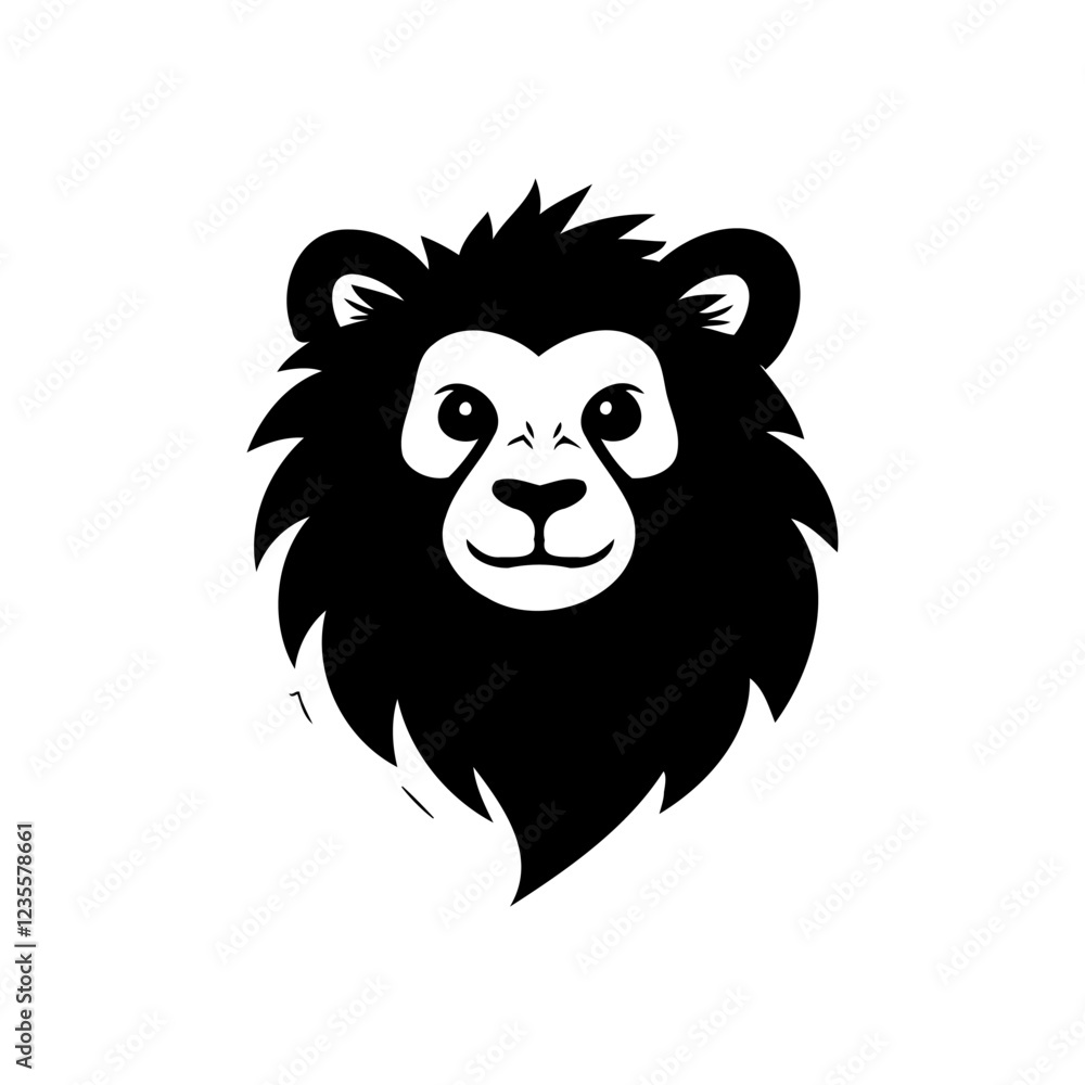 Fototapeta premium Stylized Lion Head Silhouette Black and White Art