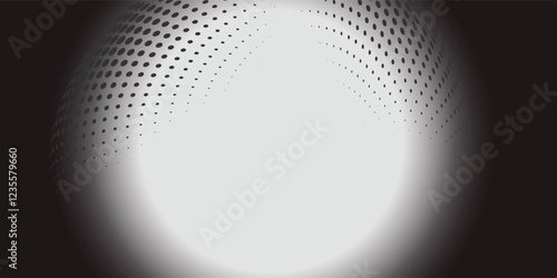 Black dot circle texture white wall background wide banner format with copy space for text. Circular black and white texture