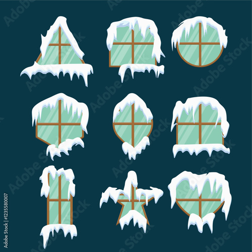 window pack vector, which is occupied by snow on top with an attractive design.