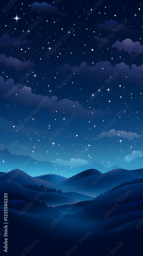 Fototapeta premium Digital calm night stars and moon abstract art design graphic poster background