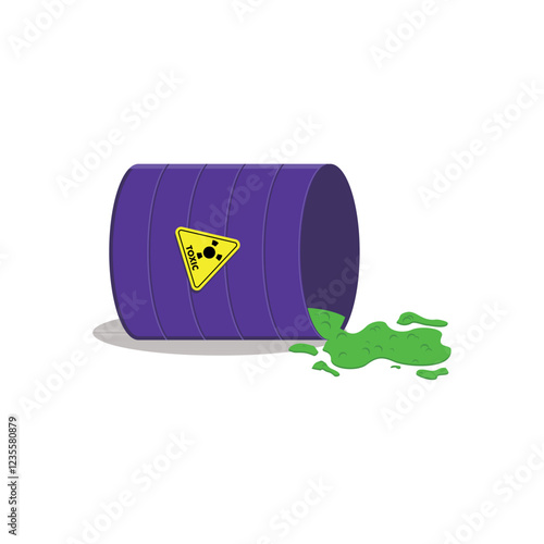 Vector illustration of a barrel containing toxic spilling down until it overflows