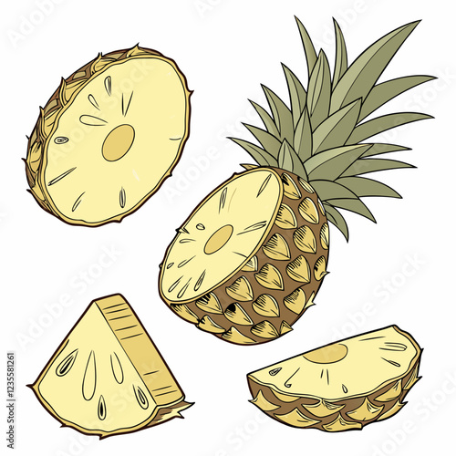 Vibrant Pineapple Slices Illustration Tropical Fruit Design