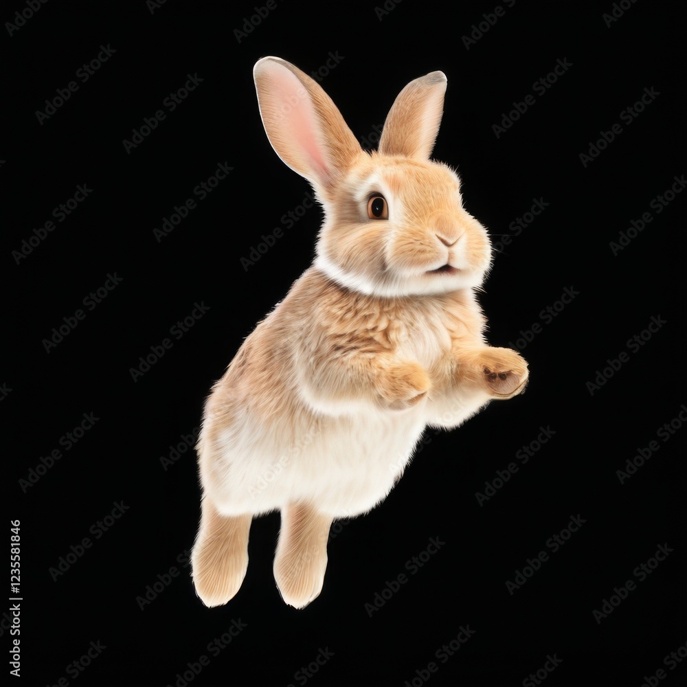 Obraz premium Light brown rabbit leaping in 3D with black background