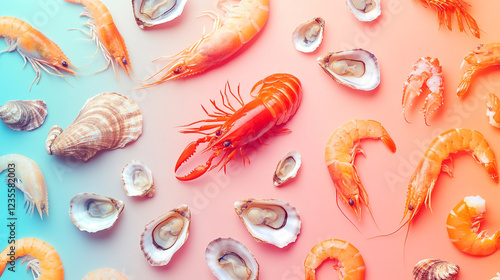 Delicious Seafood Platter Fresh Shrimp Lobster Oysters Shells Summer Menu Ocean Plate Lunch Beach   