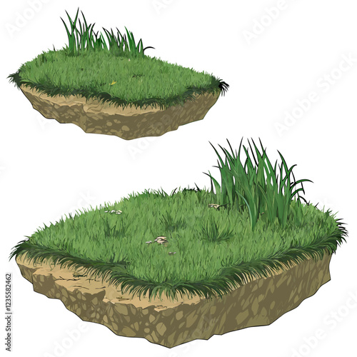 Floating Grassy Isles: Game Asset Illustrations