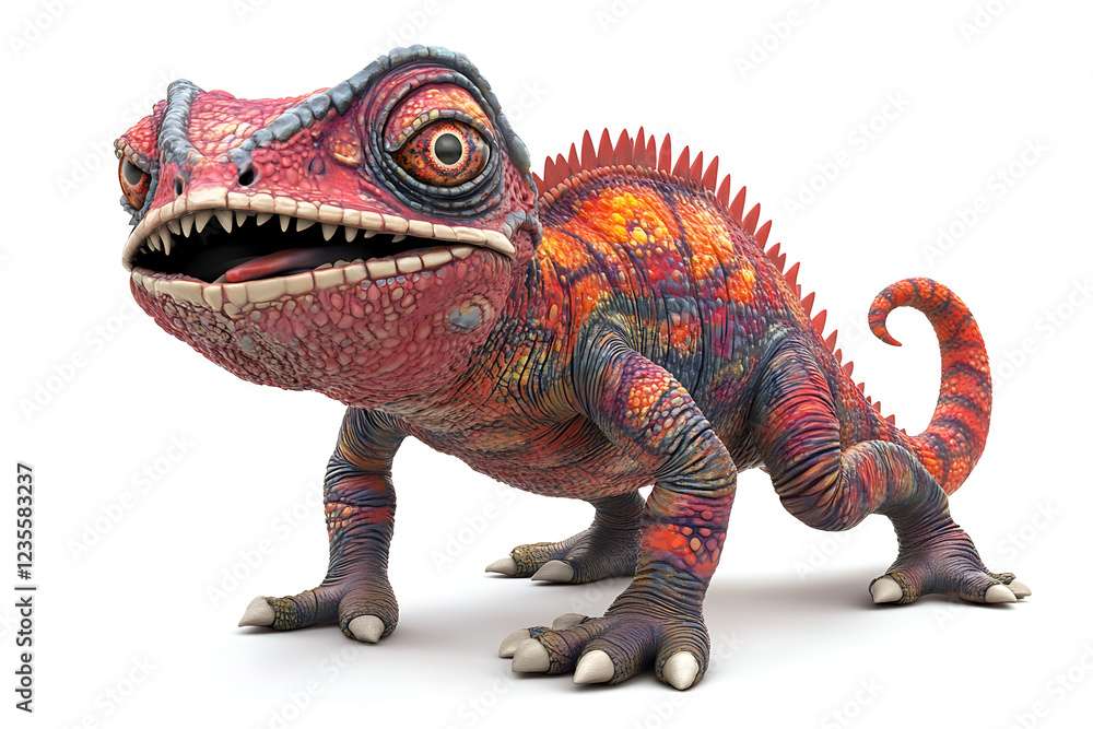 Obraz premium chameleon on a white background, chameleon on a blank white background, a chameleon, chameleon, cute chameleon, white background, Copy Space For Add Text 3D Rendering, 3D, Vector, AI Generative