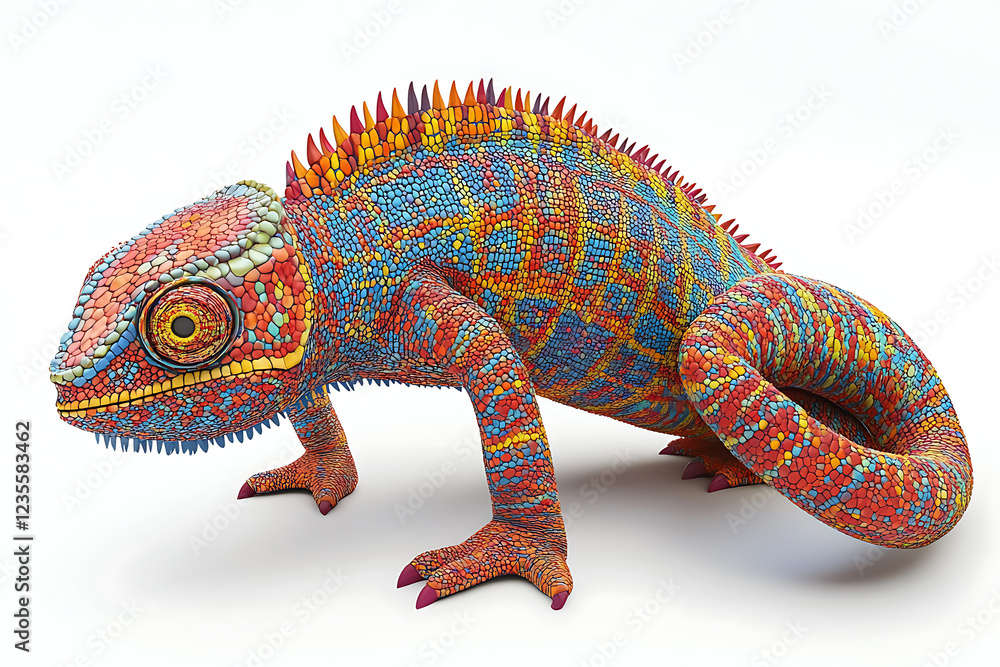 Obraz premium chameleon on a white background, chameleon on a blank white background, a chameleon, chameleon, cute chameleon, white background, Copy Space For Add Text 3D Rendering, 3D, Vector, AI Generative
