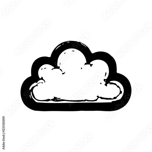 Hand-Drawn Black Cloud Icon with Rough Edges Outline