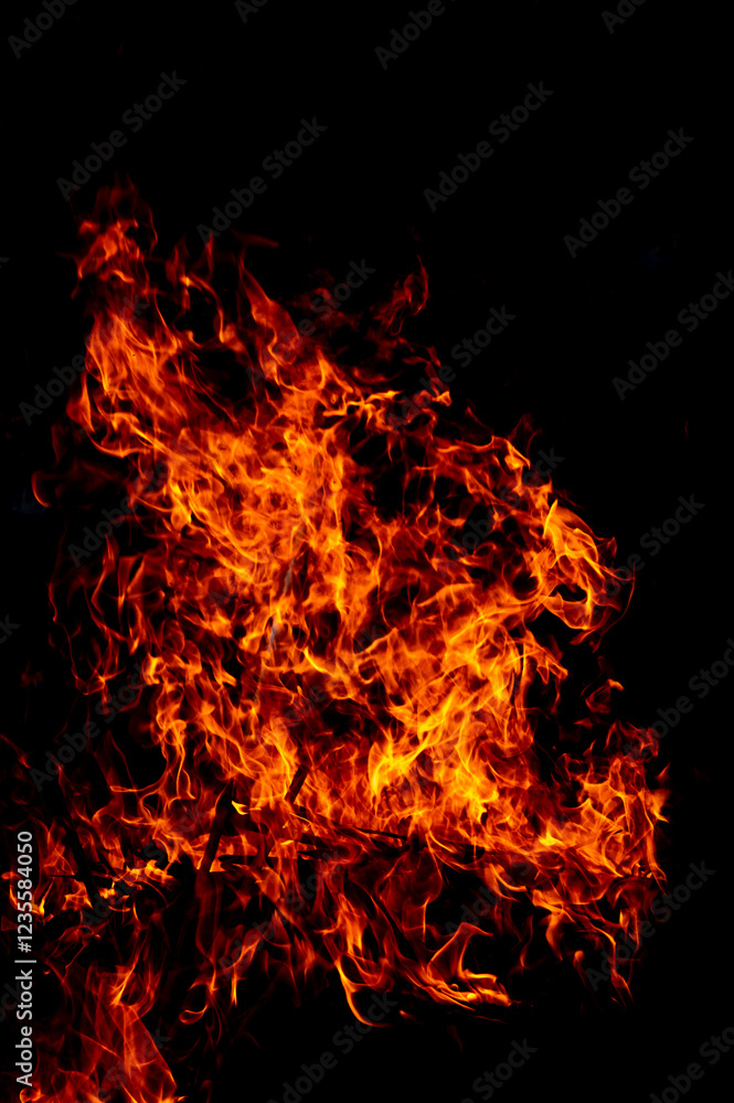 yellow, orange and red Fire flame isolated on background