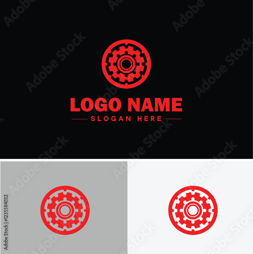 Gear brand icon Equipment label Gear manufacturer Product brand flat logo sign symbol editable vector