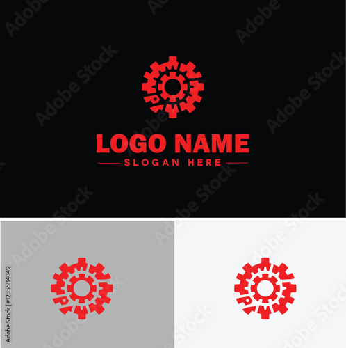 Gear brand icon Equipment label Gear manufacturer Product brand flat logo sign symbol editable vector