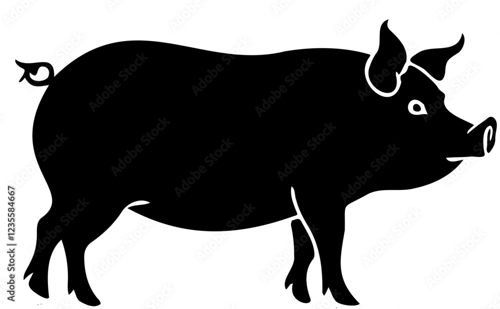 Fototapeta premium Black and white pig illustration