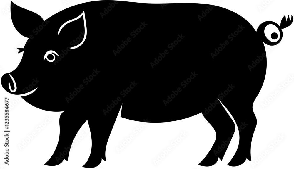 Fototapeta premium Black and white pig illustration