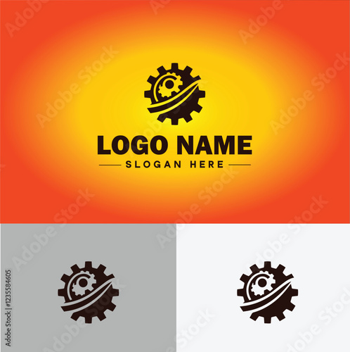 Gear brand icon Equipment label Gear manufacturer Product brand flat logo sign symbol editable vector