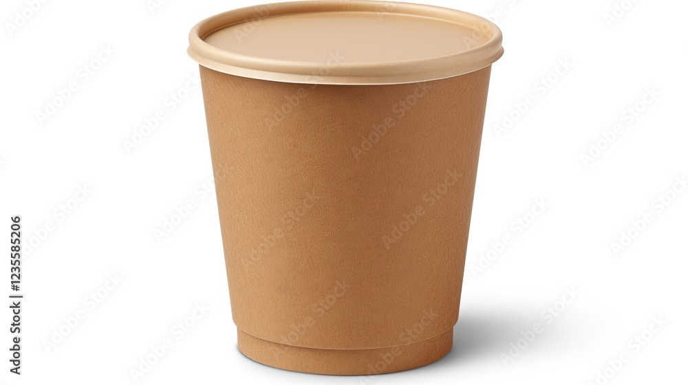 A plain brown paper cup with a lid, set against a neutral background, ideal for beverages A plain brown paper cup with a lid, set against a neutral background, ideal for beverages