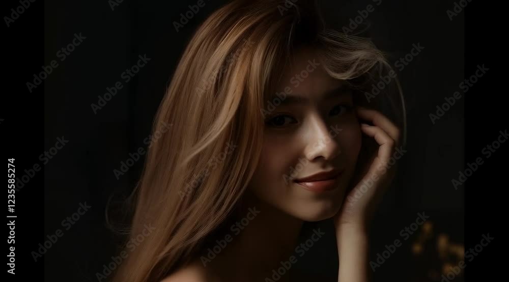 a beauty model waving her flawless brunette hair with dramatically shoots at studio with elegant mood and tone environment a beauty model waving her flawless brunette hair with dramatically shoots at studio with elegant mood and tone environment