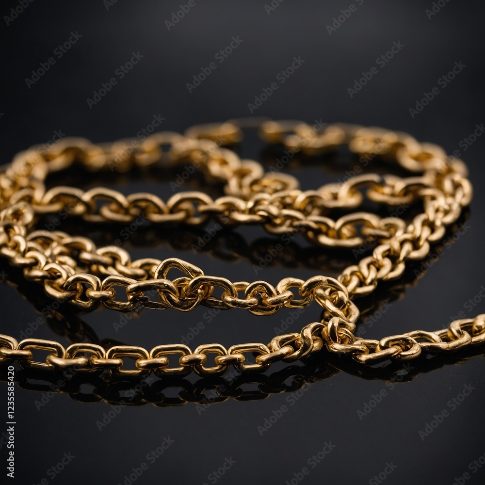 Fototapeta premium A gold chain displayed on a sleek black acrylic stand with a minimalist backdrop.