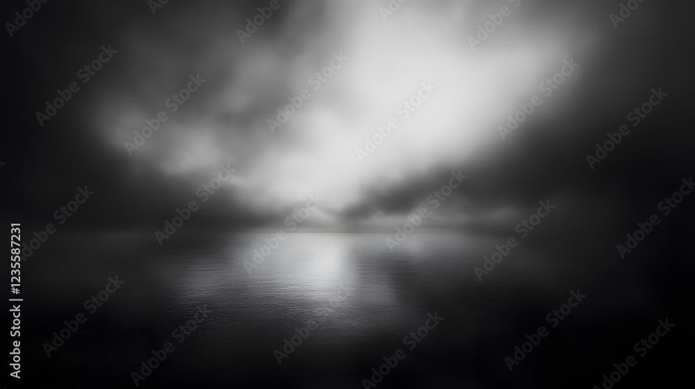 Monochrome Clouds Over Calm Water Surface with Soft Light Reflection Monochrome Clouds Over Calm Water Surface with Soft Light Reflection