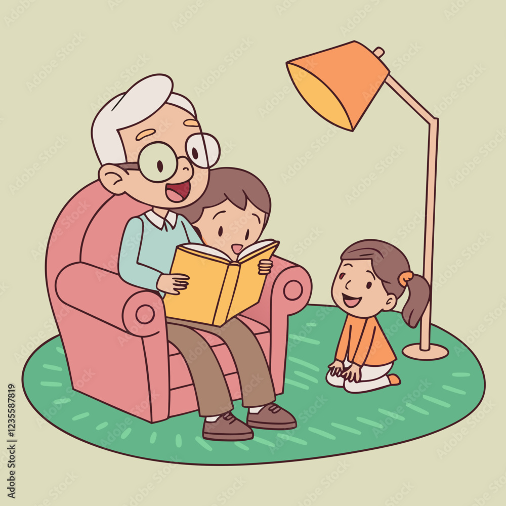 Grandfather Reading a Story to his Grandchildren Grandfather Reading a Story to his Grandchildren