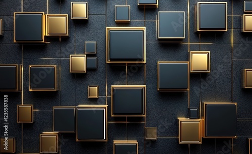 Luxurious Gold-Framed Black Squares on Dark Background