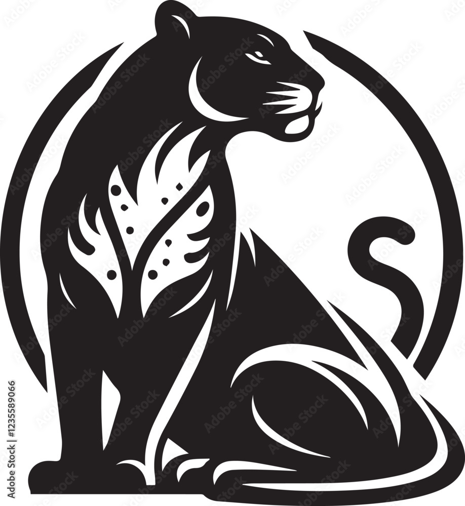Obraz premium Jaguar silhouette black and white vector icon