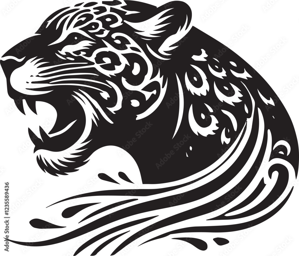 Jaguar silhouette black and white vector icon Jaguar silhouette black and white vector icon