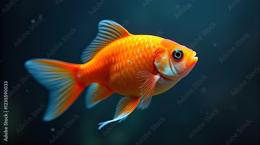 Vibrant Orange Goldfish Swimming in Dark Blue Water Aquarium Stunning Close Up Photo High Resolution Image Vibrant Orange Goldfish Swimming in Dark Blue Water Aquarium Stunning Close Up Photo High Resolution Image