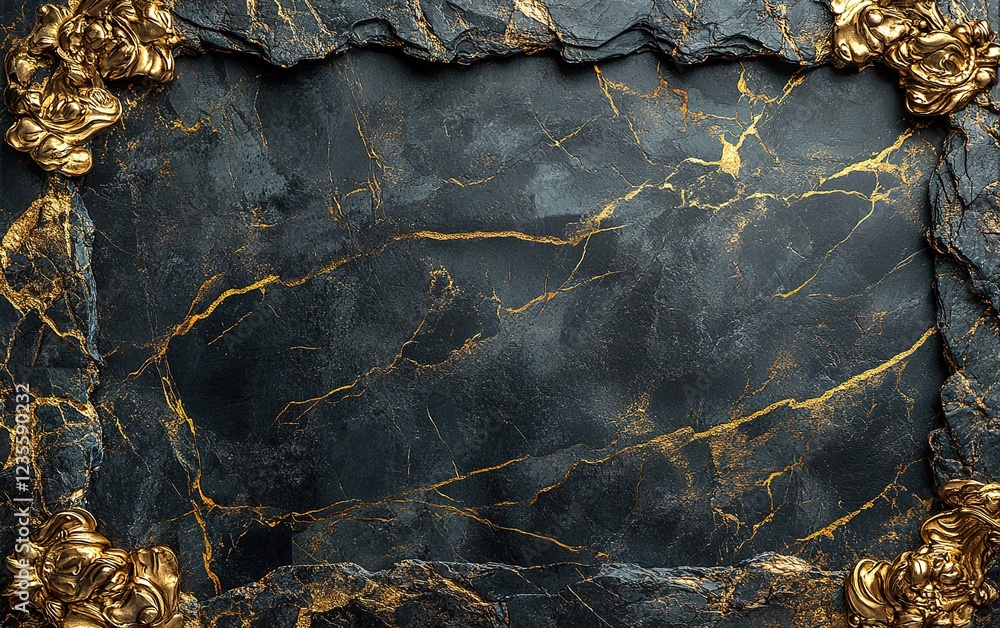 Fototapeta premium Dark Marble with Golden Accents and Decorative Elements