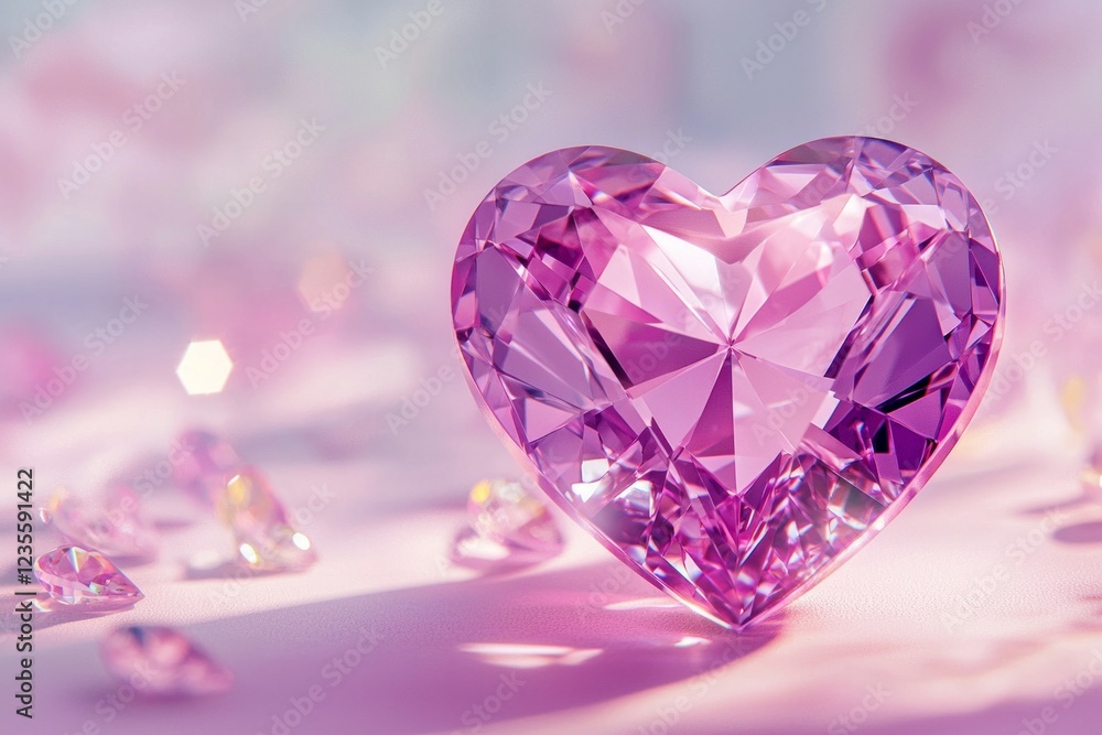 Fototapeta premium 3D heart-shaped pink diamond isolated on a pastel background