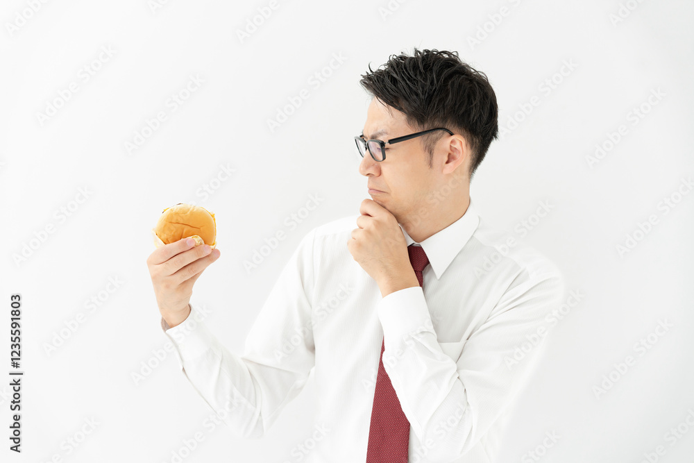 ハンバーガーを持つ男性 ハンバーガーを持つ男性