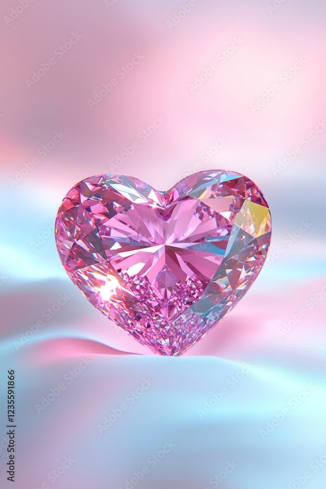 Fototapeta premium 3D heart-shaped pink diamond isolated on a pastel background