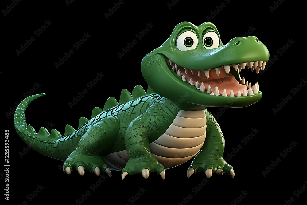 Fototapeta premium crocodile on a black background, crocodile on a blank black background, a crocodile, crocodile, cute crocodile, black background, Copy Space For Add Text 3D Rendering, 3D, Vector, AI Generative