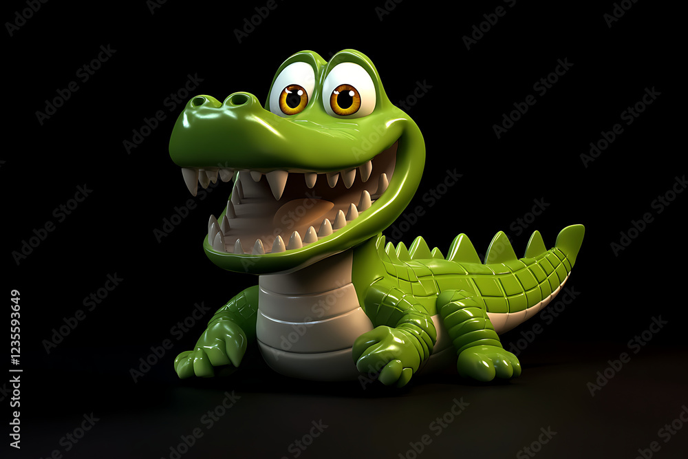 Fototapeta premium crocodile on a black background, crocodile on a blank black background, a crocodile, crocodile, cute crocodile, black background, Copy Space For Add Text 3D Rendering, 3D, Vector, AI Generative