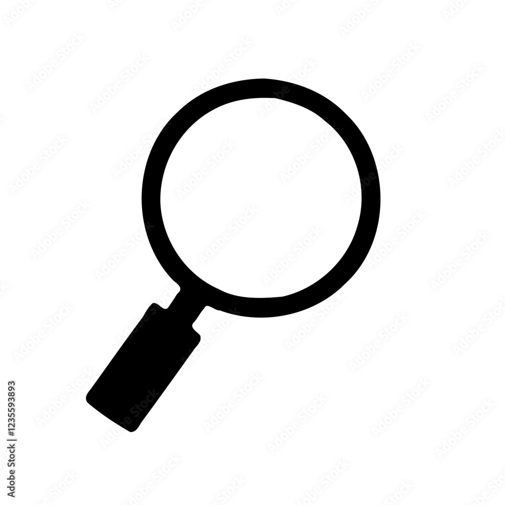 Black magnifying glass icon on white background Black magnifying glass icon on white background