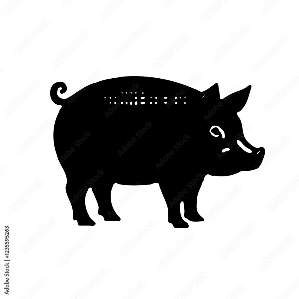 Fototapeta premium Simple stylized black silhouette of a pig animal