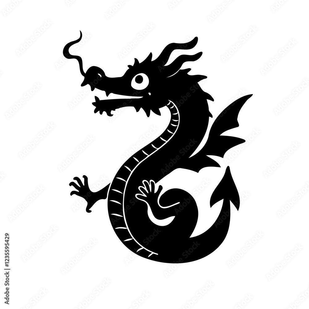 Naklejka premium Stylized Black Dragon Silhouette Standing Upright