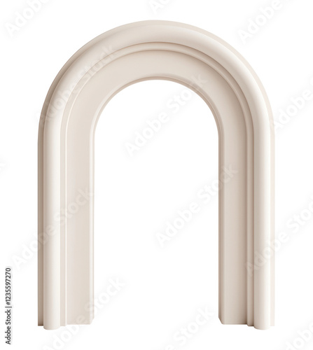 3D minimalist beige arch frame design with smooth curves and a modern aesthetic, ideal for architectural and interior design projects. Isolated on transparent background, png.